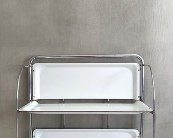 Vintage serving trolley white, tea trolley, rolling table, retro kitchen, bar trolley, mid-century interior