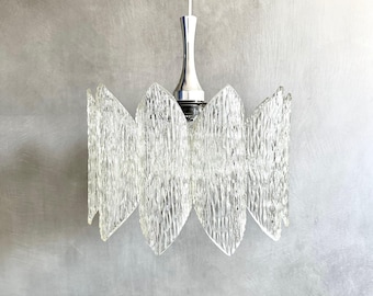 Ice glass hanging lamp, Mid Century acrylic glass lamp, Kalmar era pendant light