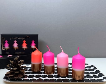 Dip Dye Xmas neon candles, pillar candles, candle Advent, Christmas, made in Germany