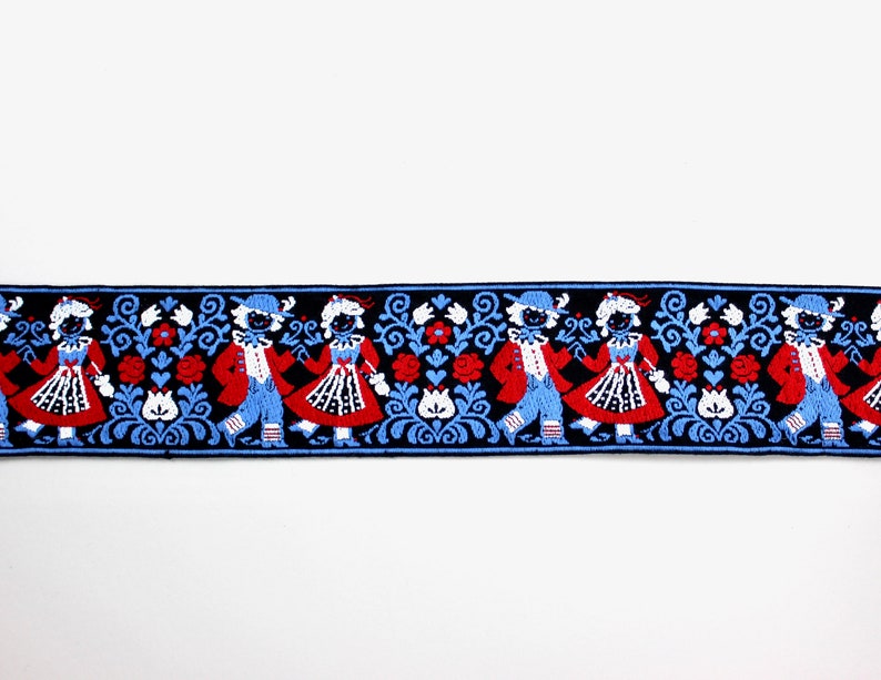 sewing country house home decor Vintage weaving tape retro textile folklore Austria border black blue red decorating costume cushions and much more.