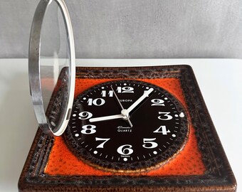 【ヴィンテージ1970's】ドイツ製EUROPA オレンジ 陶器製スクエア時計 ドイツ アンティーク ヴィンテージ Junghans 陶器 壁掛け時計 オレンジ
