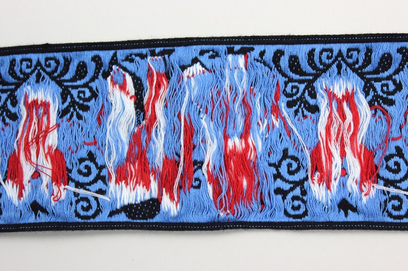 sewing country house home decor Vintage weaving tape retro textile folklore Austria border black blue red decorating costume cushions and much more.