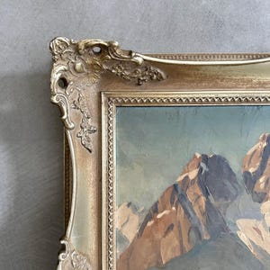 Large vintage wooden picture frame, old golden frame, 59 x 50 cm