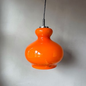 Vintage Peill & Putzler lamp, glass lamp, hanging lamp, ceiling light orange, West Germany 70s