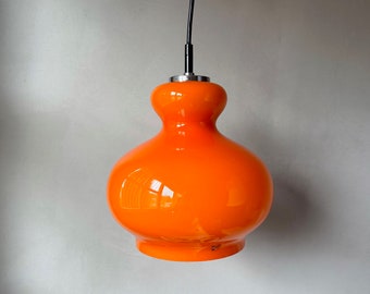 Vintage Peill & Putzler lamp, glass lamp, hanging lamp, ceiling light orange, West Germany 70s