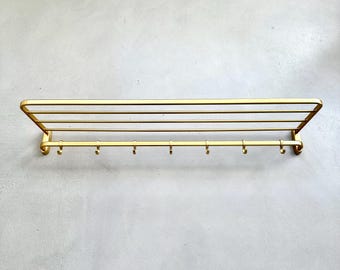 Large wardrobe, midmodern wall-mounted wardrobe, hat rack, gold wardrobe, coat rack for hallway, 1960s Germany