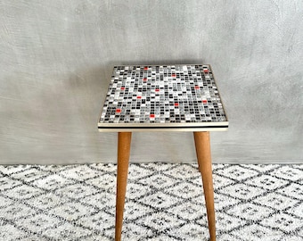 Vintage flower table, side table, mosaic table, nightstand, flower stool, tiled table
