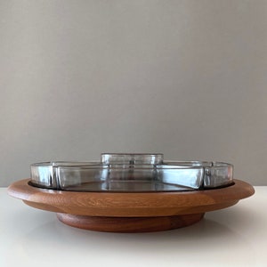 Digsmed Teak Tray Lazy Susan, Mid Century Cabaret, Bowl Set, Turntable, Danish Design, 60s