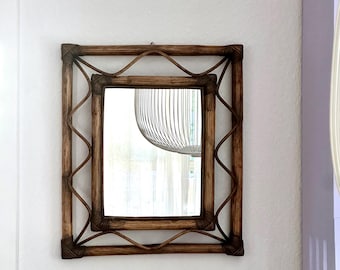 Vintage rattan mirror, wall mirror from France