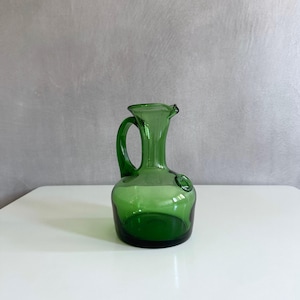 Vintage Glas Karaffe, Glaskrug, Krug, Grüner Saftkrug, 70er Jahre