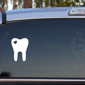 Tooth Decal - Tooth with Heart Self Adhesive Vinyl Decal Sticker - Dentist - Dental Assistant - Dental Hygienist