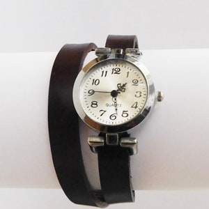Retro Minimalist Dark Brown Leather Double Wrap Watch