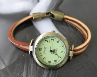 Watch for women. Leather women's watches. Simple watch. Casual watch. Unusual watch. Bronze finish watch. Custom size wristwatch for women.