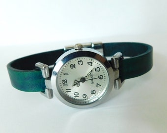Leather watch for women, simple women's watch, retro minimalist watch, distressed leather bracelet watch, watch designed by JuSal08
