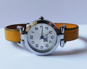 Minimalist Leather Strap Watch: Silvered Finish Women's Watch Custom size band
