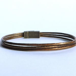Bronze Leather Bracelet: Delicate Bohemian Style with Magnetic Clasp