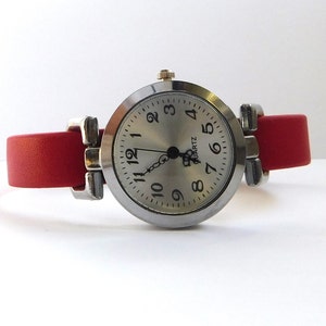 Red watch for women. Simple wristwatch with red strap. Classic women's watch. Minimalist watch for women.