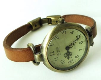 Vintage Style Watch for Women: Custom Leather Band, Bronze Finish