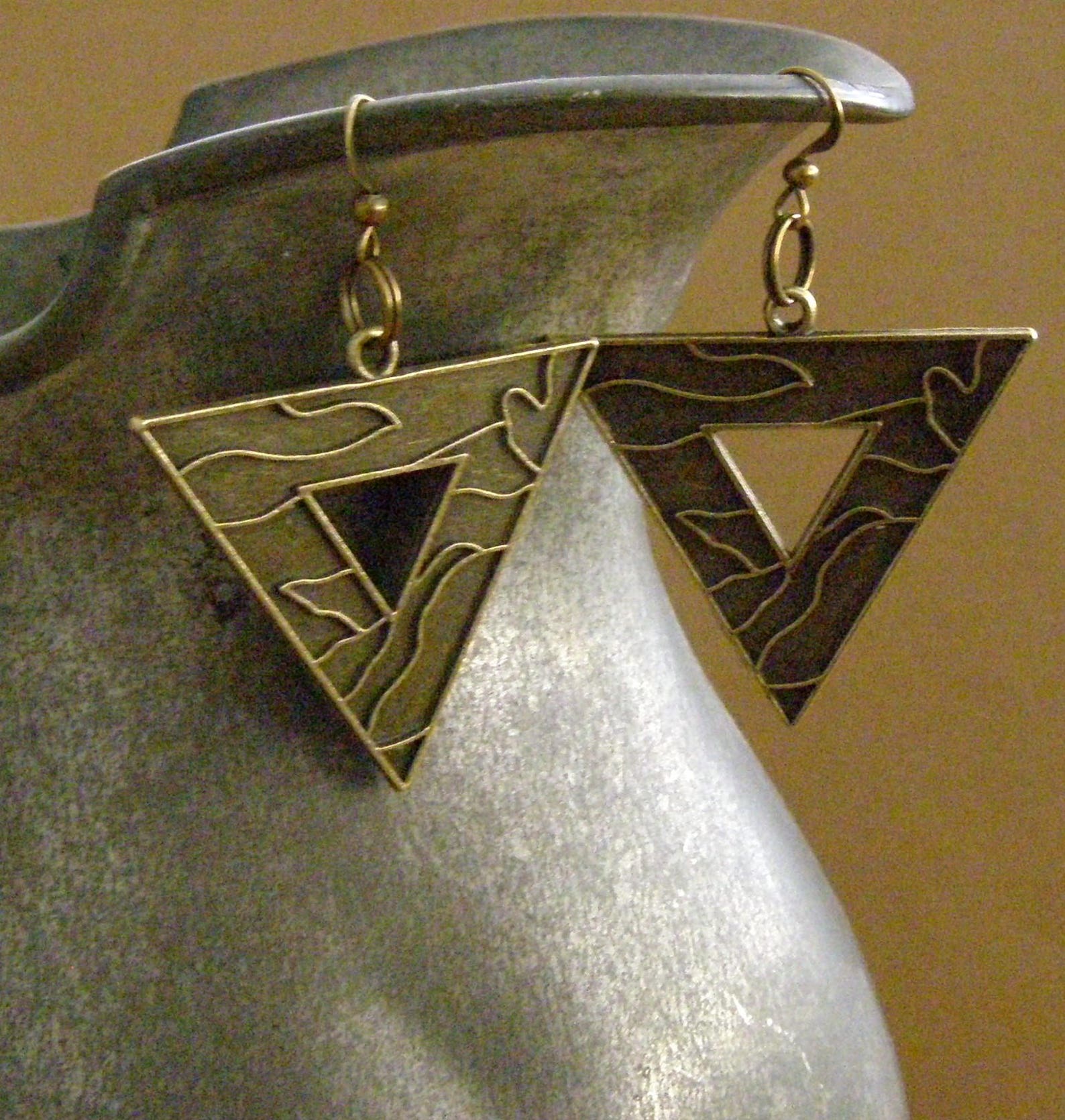 Dangle Bronze Earrings Dangle Triangle Earrings Casual Etsy