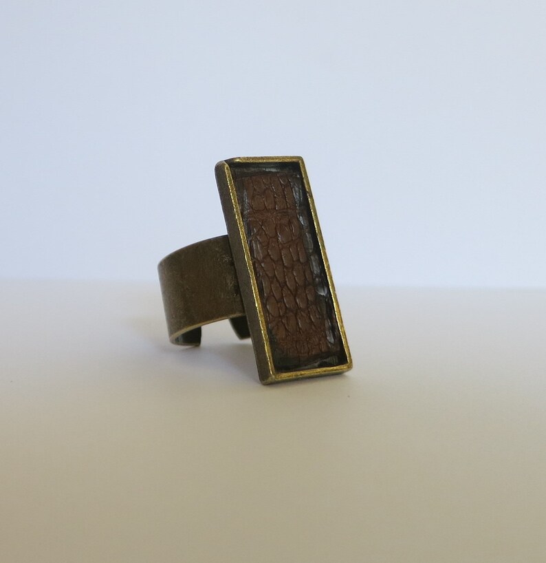 adjustable ring irregular finish ring ring designed by JuSal08 lizard skin ring brown leather ring retro minimalist ring Unisex ring