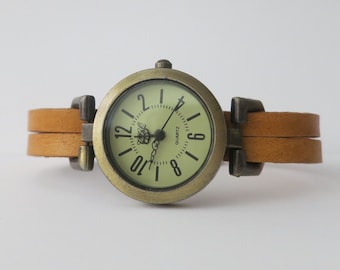 Simple Leather Wrist Watch: Retro Minimalist Design Custom sized