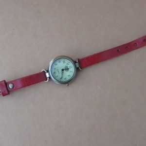 Watch for women. Women's watch. Leather watch. Big bronze face watch with red leather strap by JuSal08