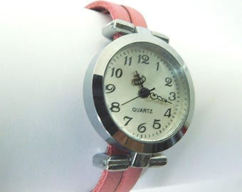 Watch for women with a pink leather band that will be custom-made for any wrist size.