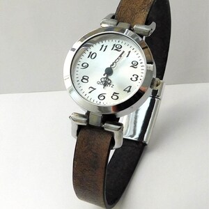 Leather watch for women. Retro minimalist style. Custom size band. image 2