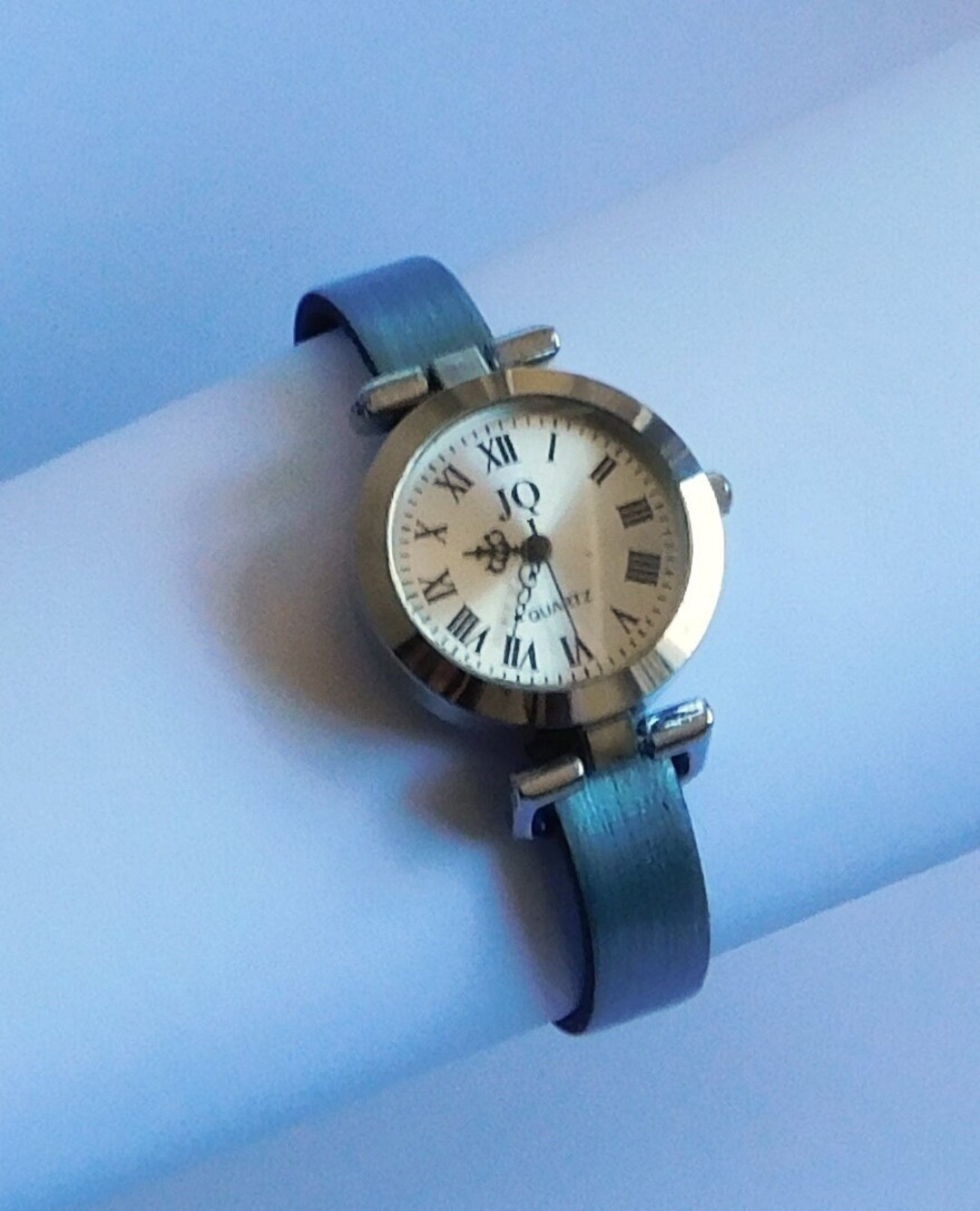 Watch for Woman With Distressed Metallic Mint Leather Band