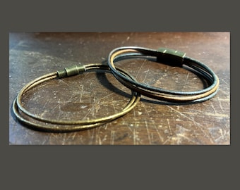 Bohemian Leather Bracelets Duo: Multicolored Distressed and Bronze Cords , Magnetic Closure