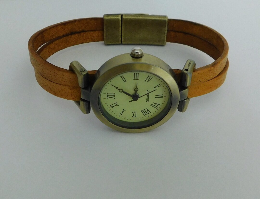 Mustard Leather Watch for Women, Retro Minimalist Style Wrist Watch by ...