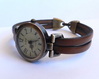 Leather Wristwatch for Women: Retro Bronze Finish, Custom Size