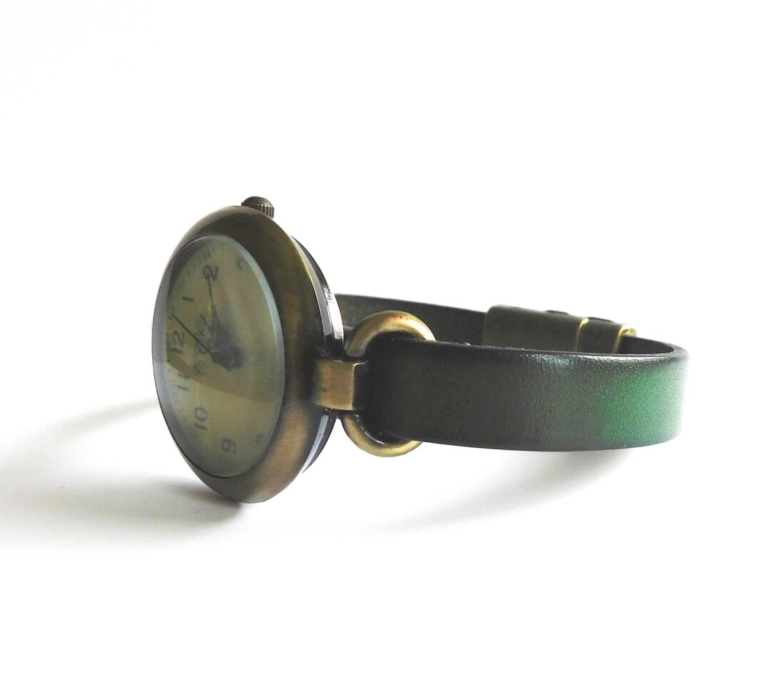Retro Minimalist Watch:custom Size Green Leather Band  display picture 3