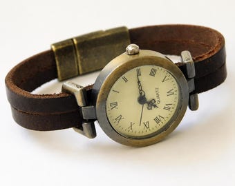 Bohemian leather watch for women. Custom-sized women's wristwatch.