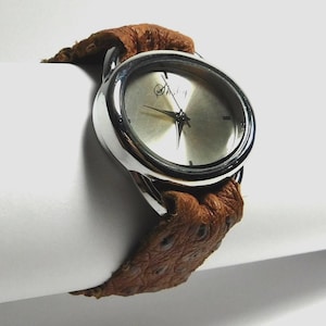 Ostrich Leather Watch: Oval shape Vintage Minimalist Style Custom sized band