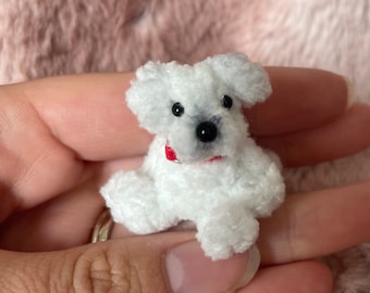 Tiny handmade white dog 1.6 inches wearing tiny collar cute collectible