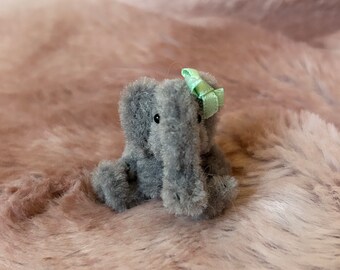 Tiny handmade elephant with tiny bow 1.5 inches cute gift