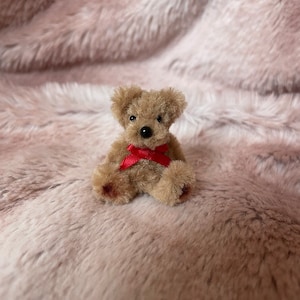 Tiny handmade fluffy teddy 1.6 inches cute gift collectible