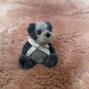 Tiny handmade grey teddy bear 1.5 inches sitting. Cute gift