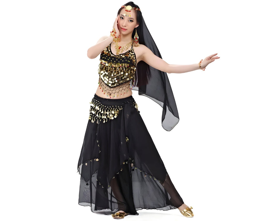 Vestido de danza del vientre para mujer, disfraz indio de Bollywood, faldas  de gasa, trajes de baile del vientre, trajes de 5 piezas