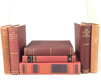 DECORATIVE Red Antiqued Set of Books for Display