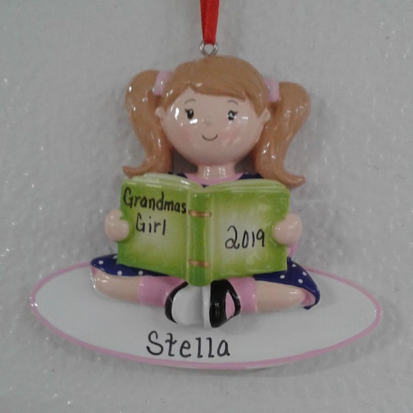 Girl reading// Personalized Christmas Ornament