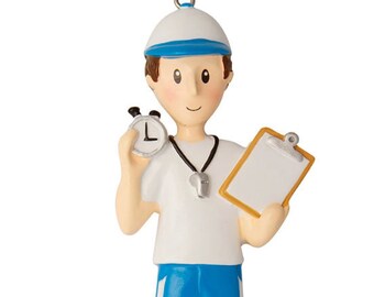Coach with Whistle and Clipboard Personalized Christmas Ornament