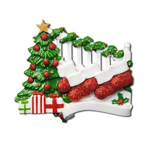 Bannister with Stockings Family of 5 Personalized Christmas Ornament