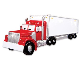PIT CREW SEMI BIG RIG TOW TRUCK WRECKER WHITE RED CHRISTMAS ORNAMENT XMAS