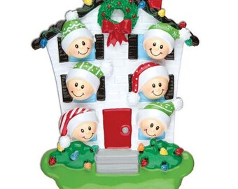 House with Faces Family of 6 Personalized Christmas Ornament