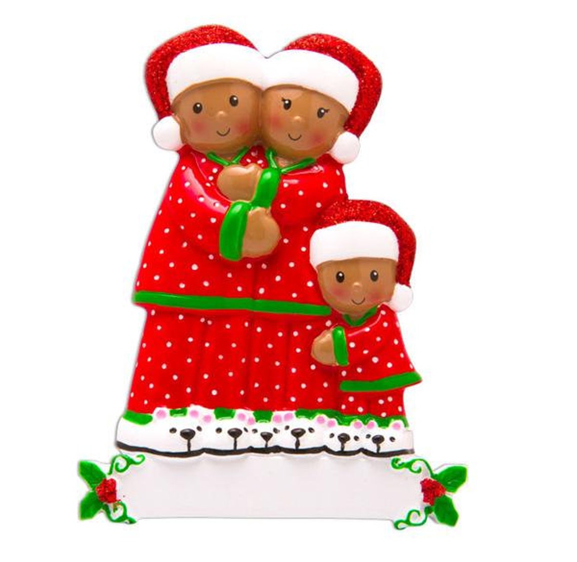 African American Christmas Eve Family of 3 Personalized Christmas ...