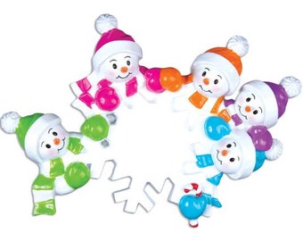 Falling Snowmen Family of 5 Personalized Christmas Ornament