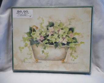 Bathtub with flowers bathroom shabby chick vintage retro country wood sign