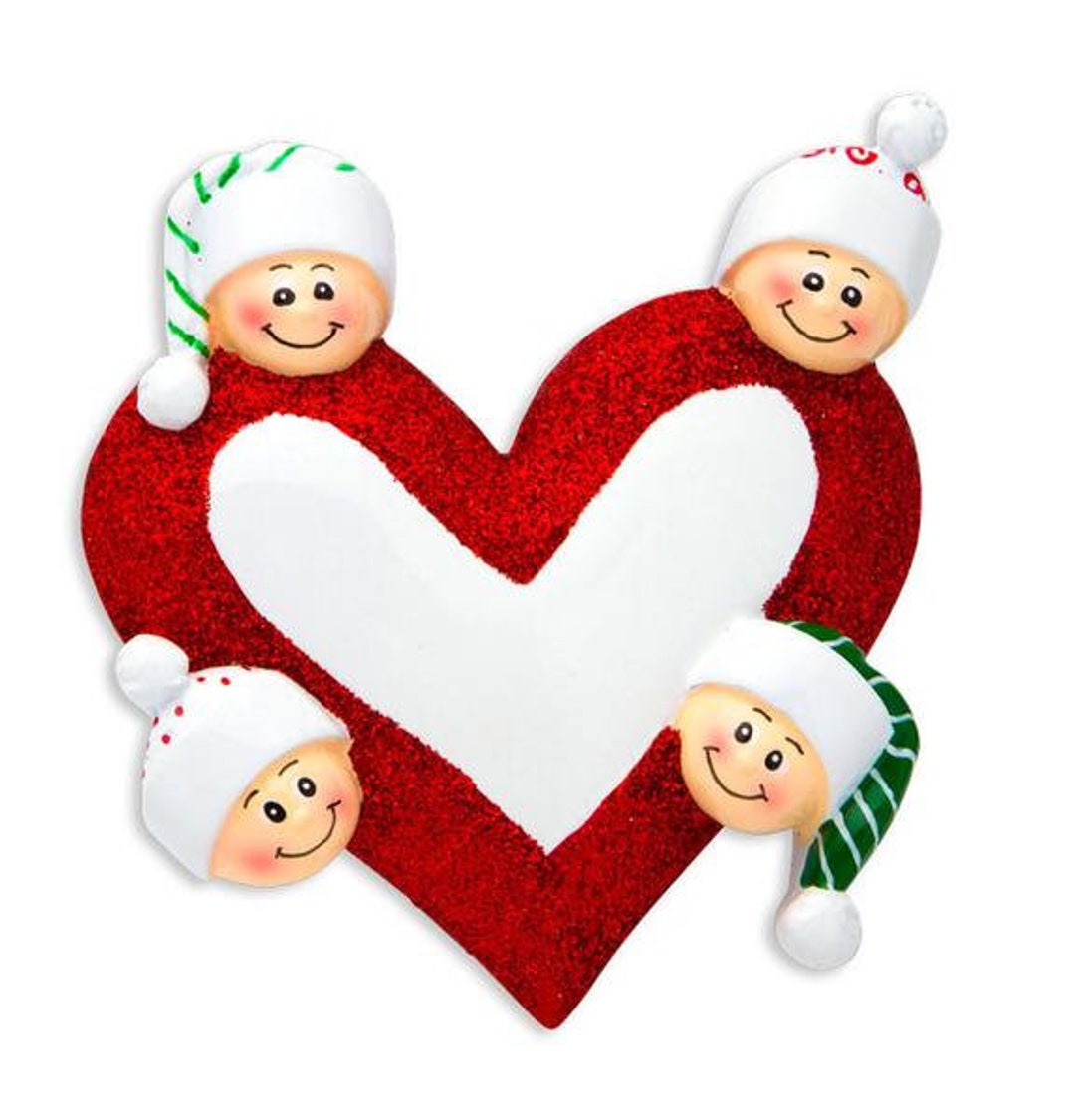 Heart With Faces Family of 4 Personalized Christmas Ornament - Etsy